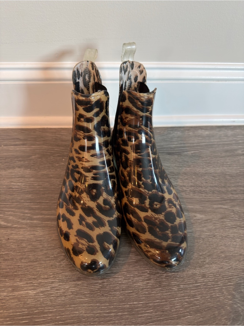 J. Crew Leopard Print Chelsea Rain Booties in Brown and Black